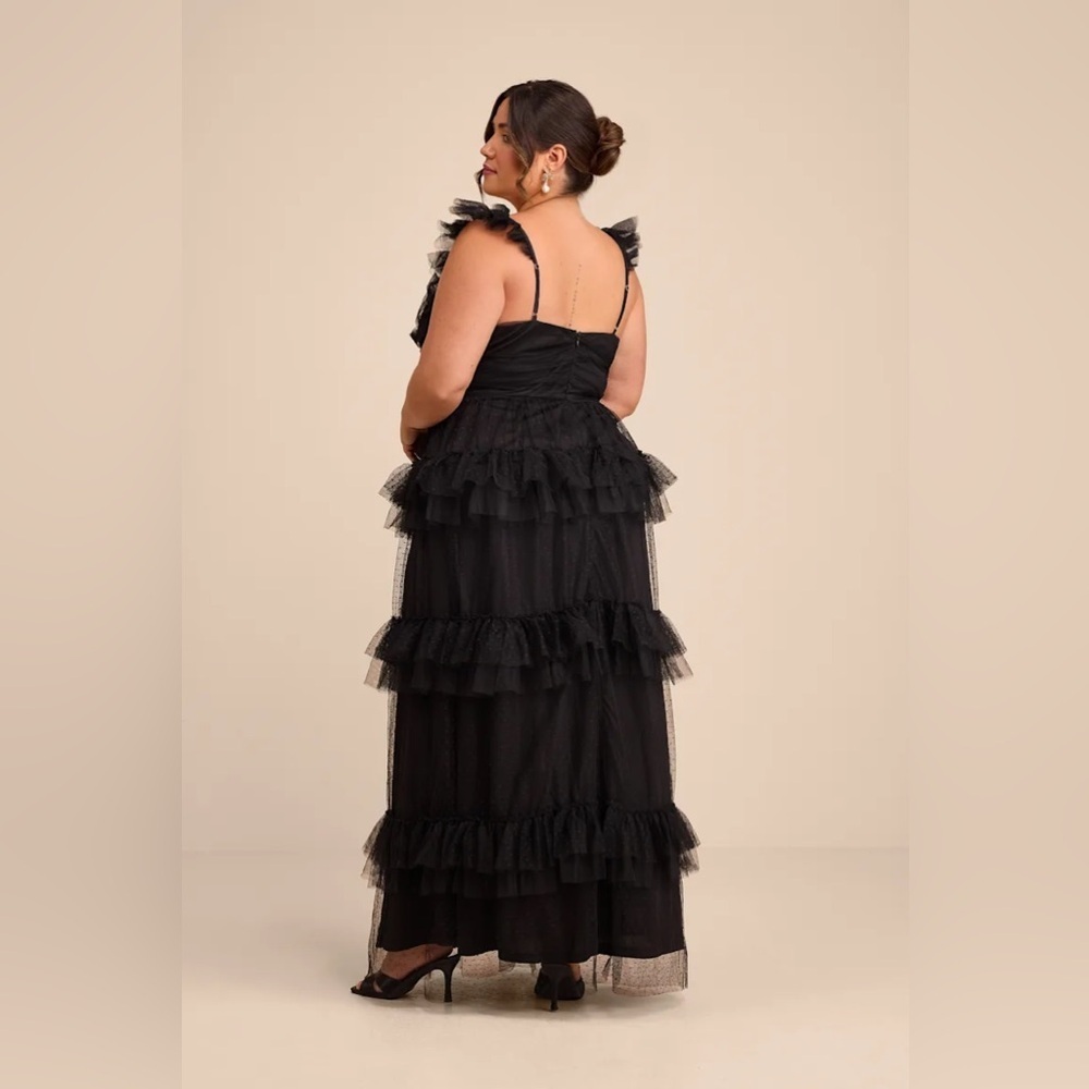 Lulus Pure Radiance Black Mesh Swiss Dot Tiered Maxi Dress - Picture 7 of 11